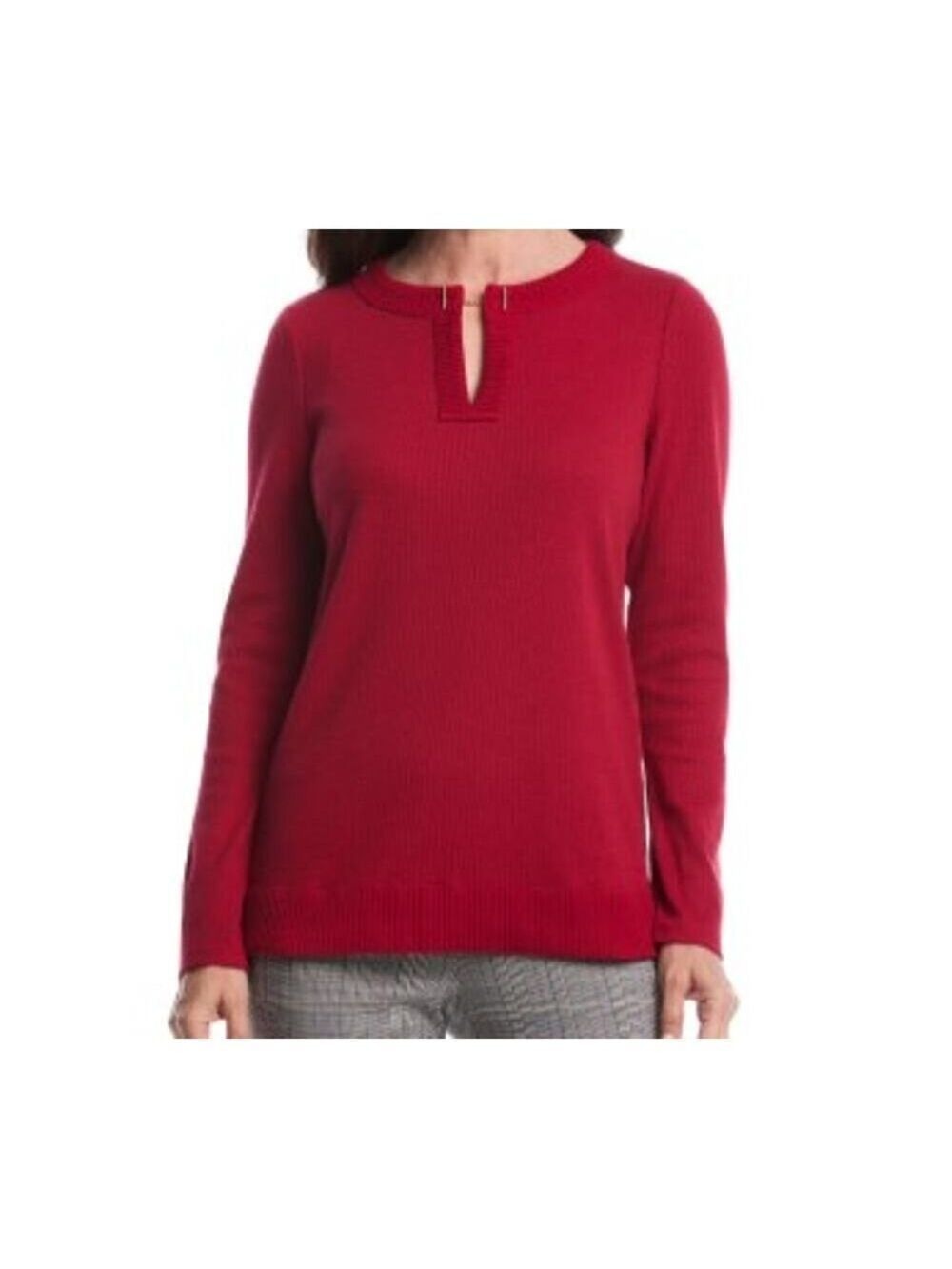 Rafaella Women's Long-Sleeve V-Neck Top Red Size XL